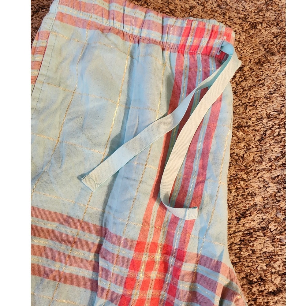 Retro 2018 Victoria's Secret Metallic Gold Plaid Pajama Pants M - Picture 3 of 8